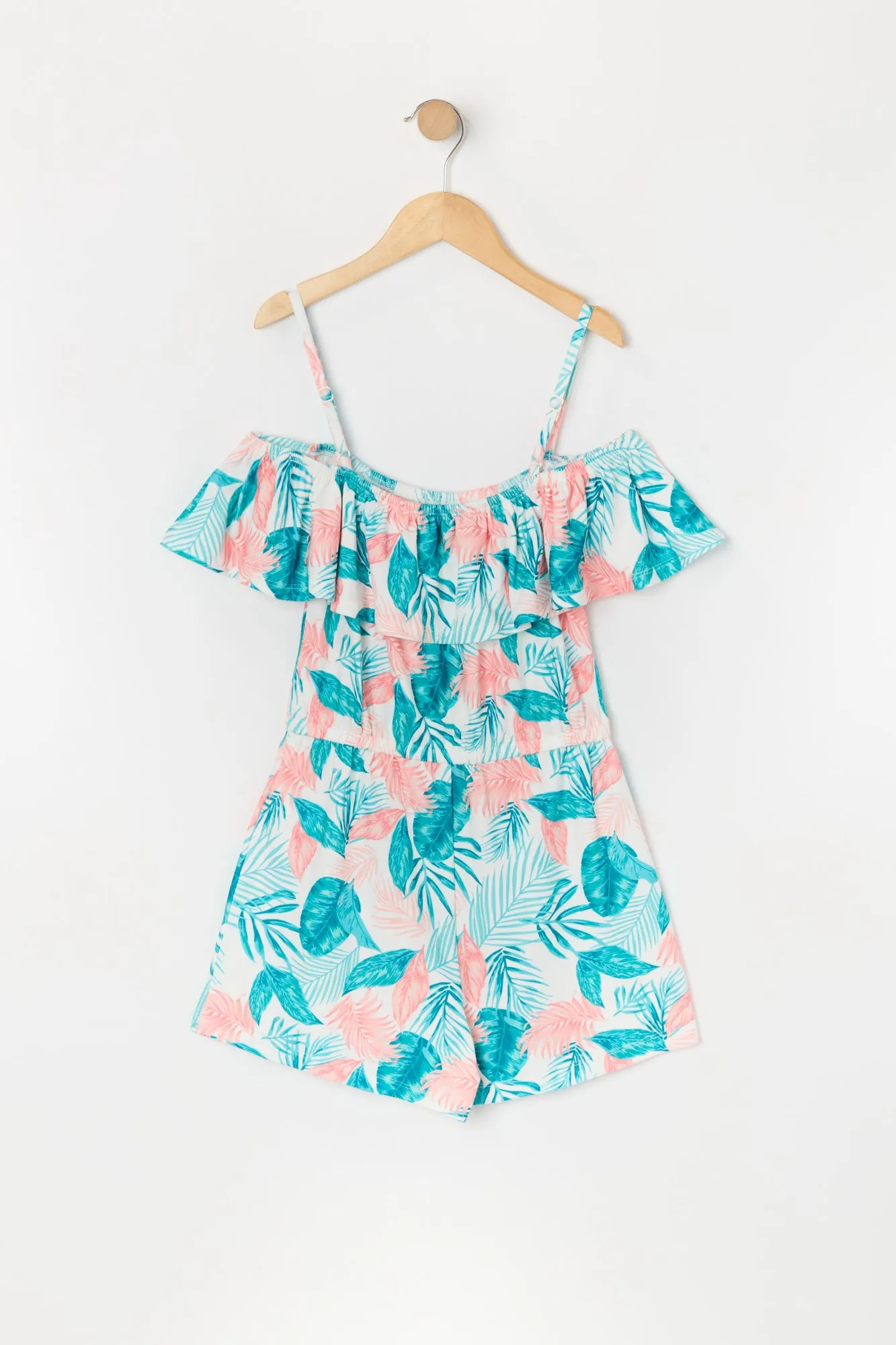 Girls Leaf Print Off Shoulder Romper sold by Urban Planet product image thumbnail 2