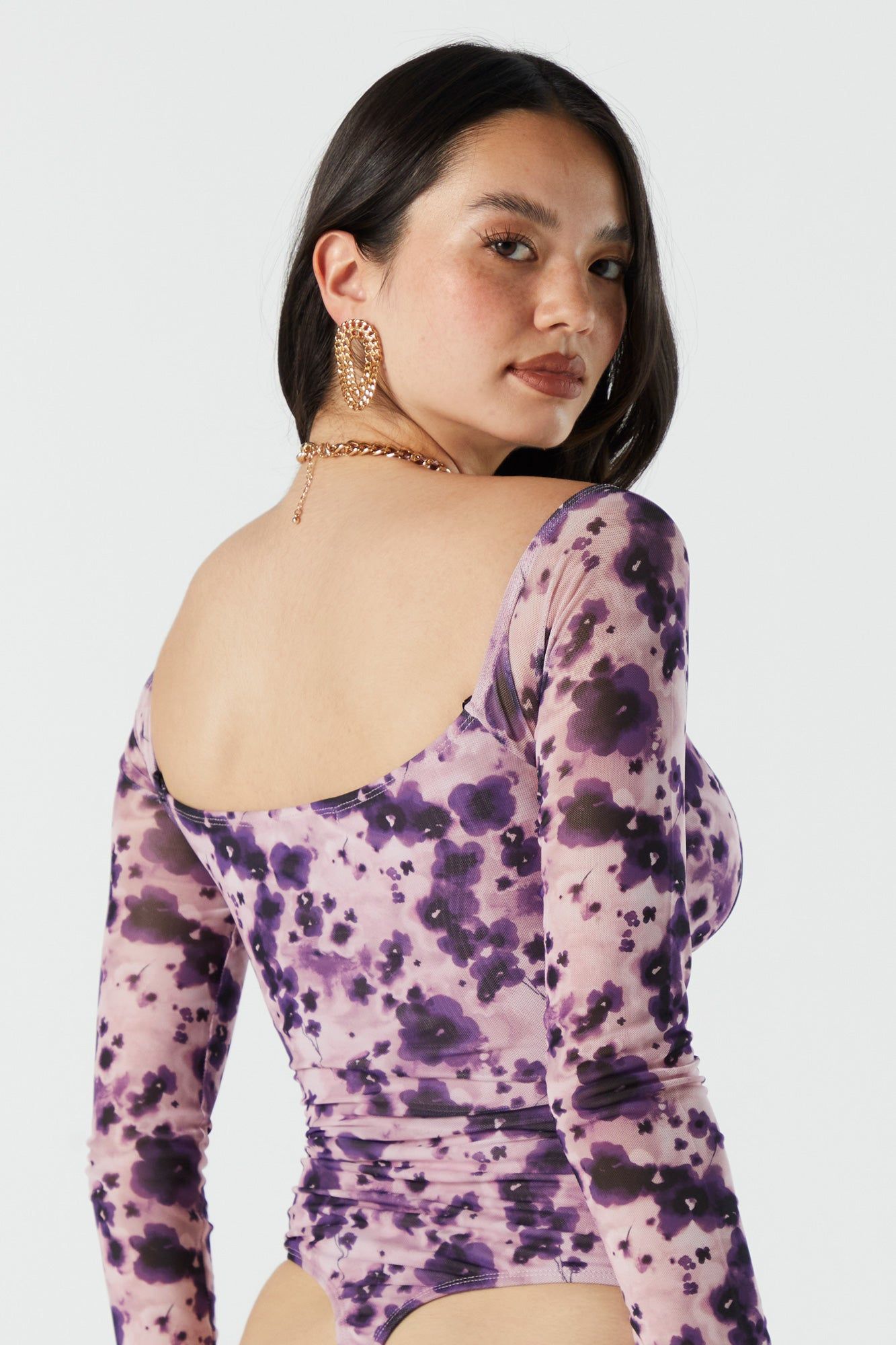 Floral Mesh Off Shoulder Bodysuit sold by Urban Planet product image thumbnail 4
