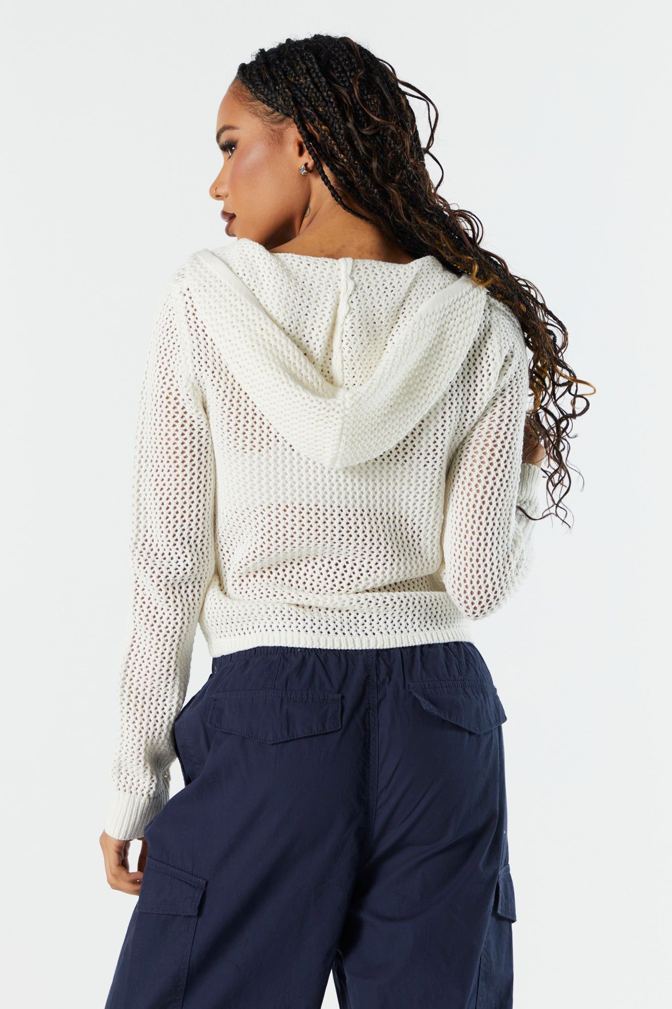 Open Knit Zip-Up Cropped Hoodie sold by Urban Planet product image thumbnail 3
