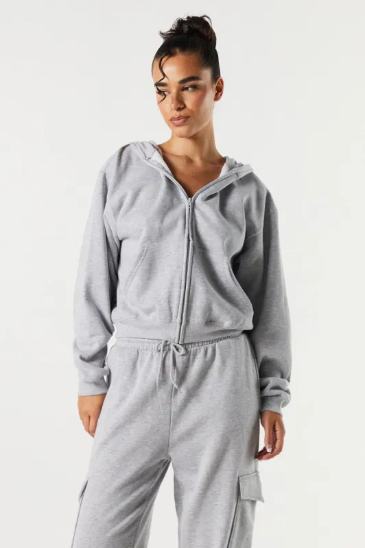 Solid Fleece Zip-Up Hoodie sold by Urban Planet