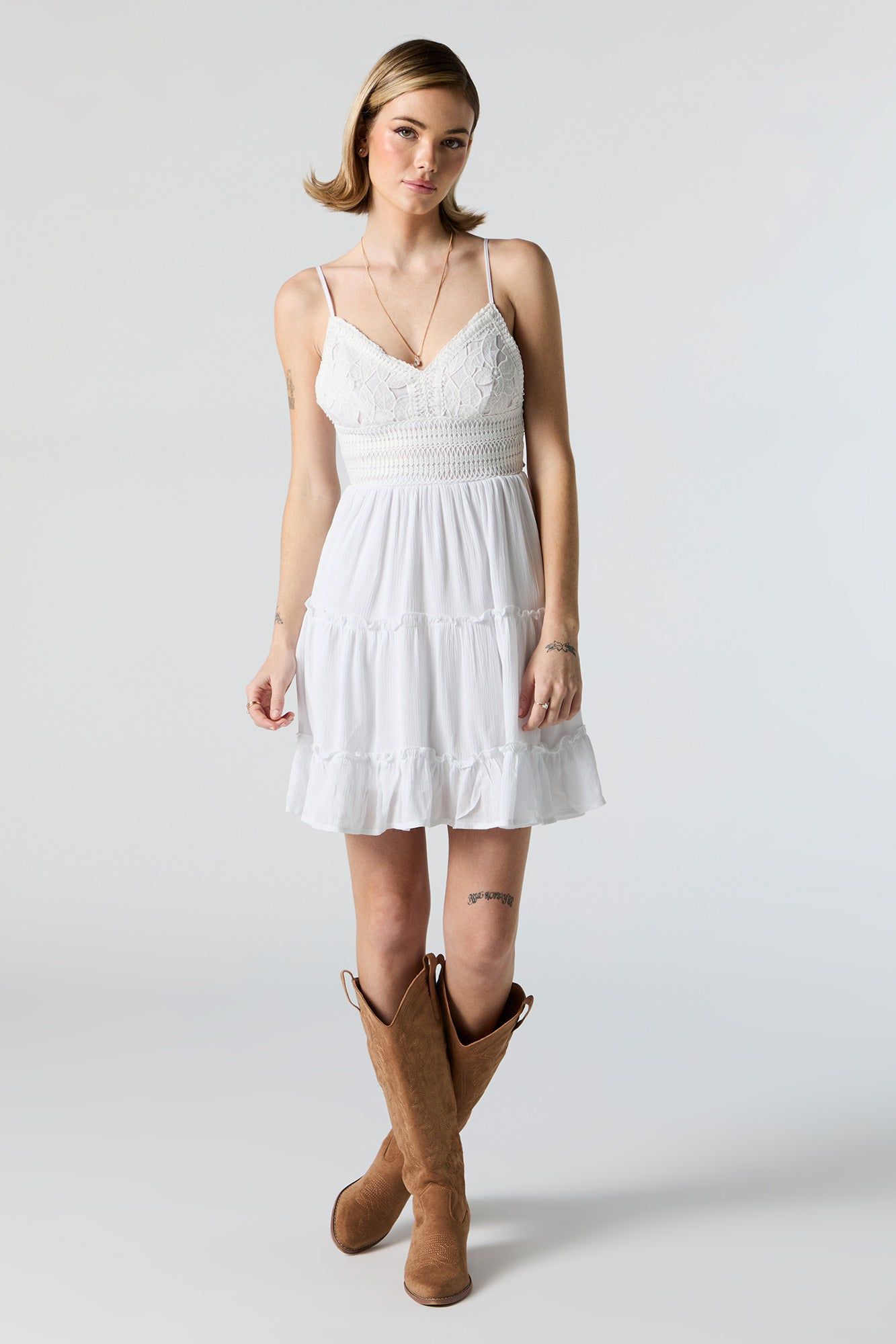 Lace Tie Back Tiered Mini Dress sold by Urban Planet