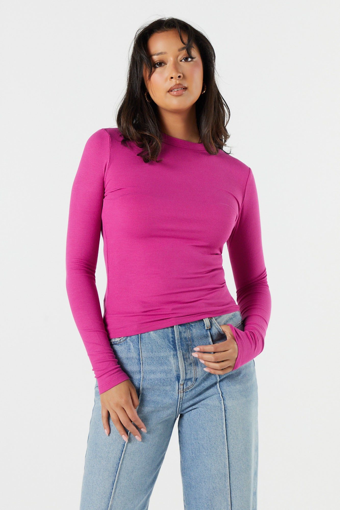 Ribbed High Neck Long Sleeve Top sold by Urban Planet