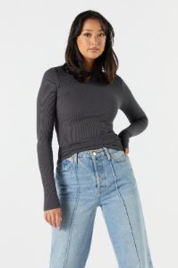 Ribbed High Neck Long Sleeve Top sold by Urban Planet