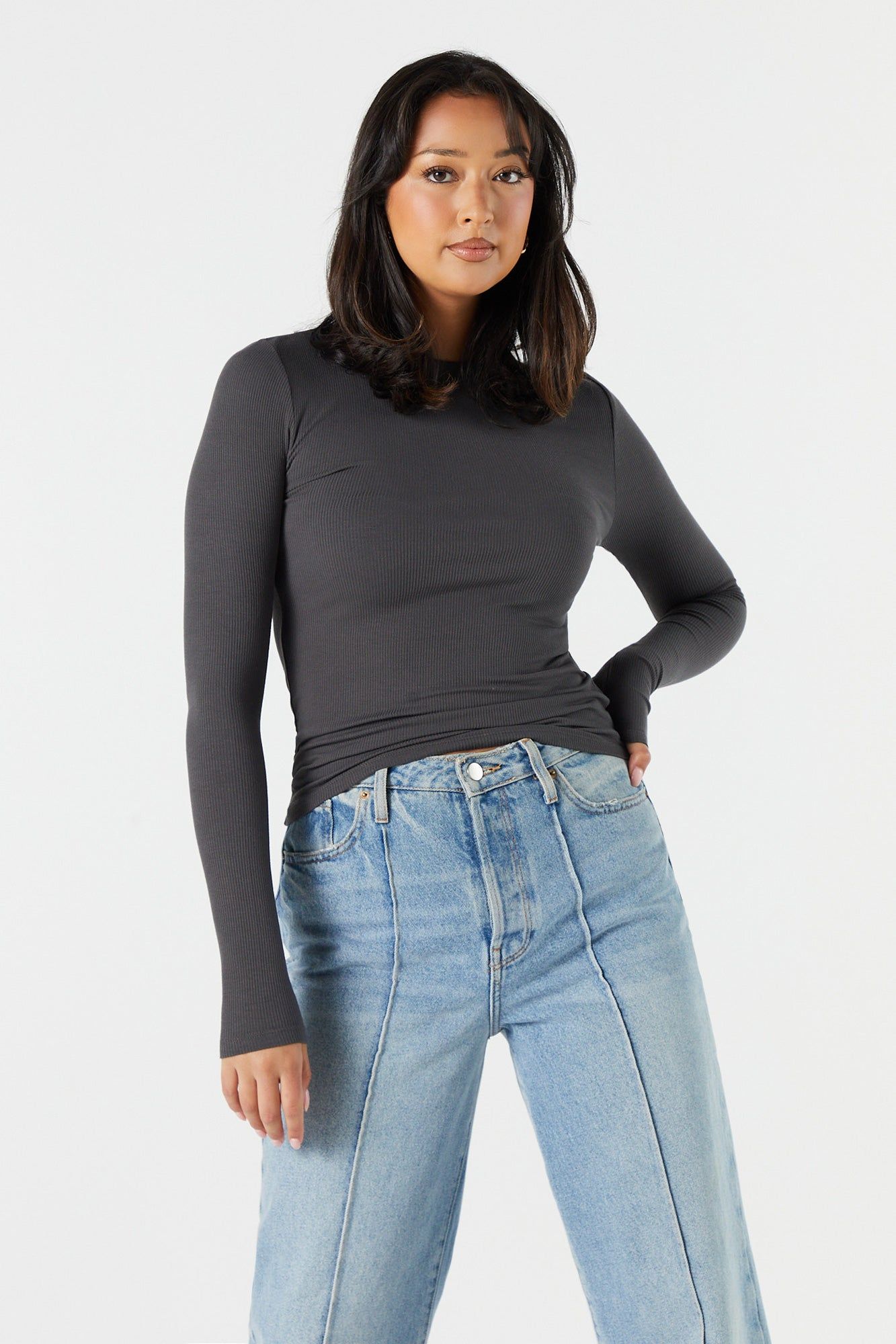 Ribbed High Neck Long Sleeve Top sold by Urban Planet product image thumbnail 7