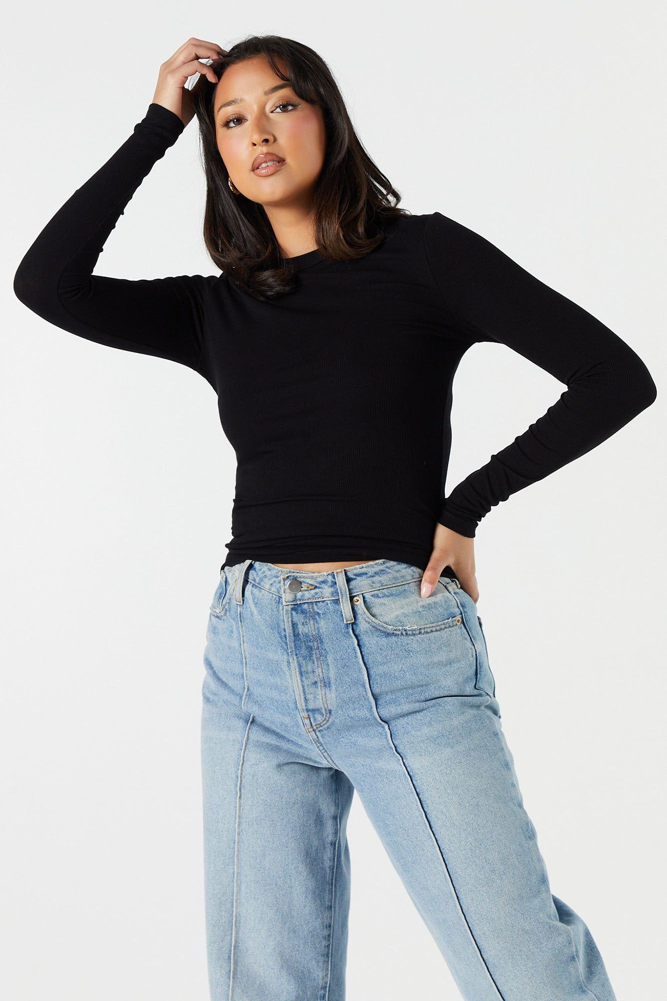 Ribbed High Neck Long Sleeve Top sold by Urban Planet product image thumbnail 4