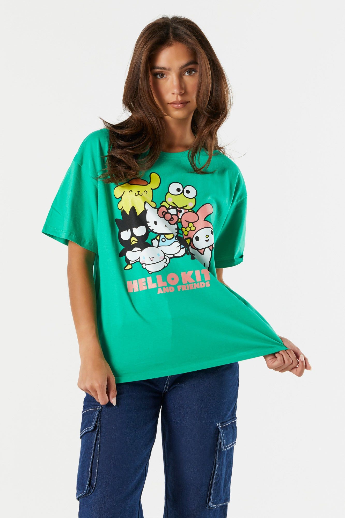 Green Hello Kitty and Friends Graphic Boyfriend T-Shirt sold by Urban Planet