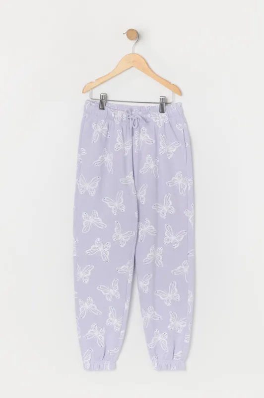 Girls Butterfly Print Fleece Jogger sold by Urban Planet