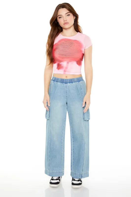 High Rise Elastic Waist Wide Leg Cargo Jean sold by Urban Planet