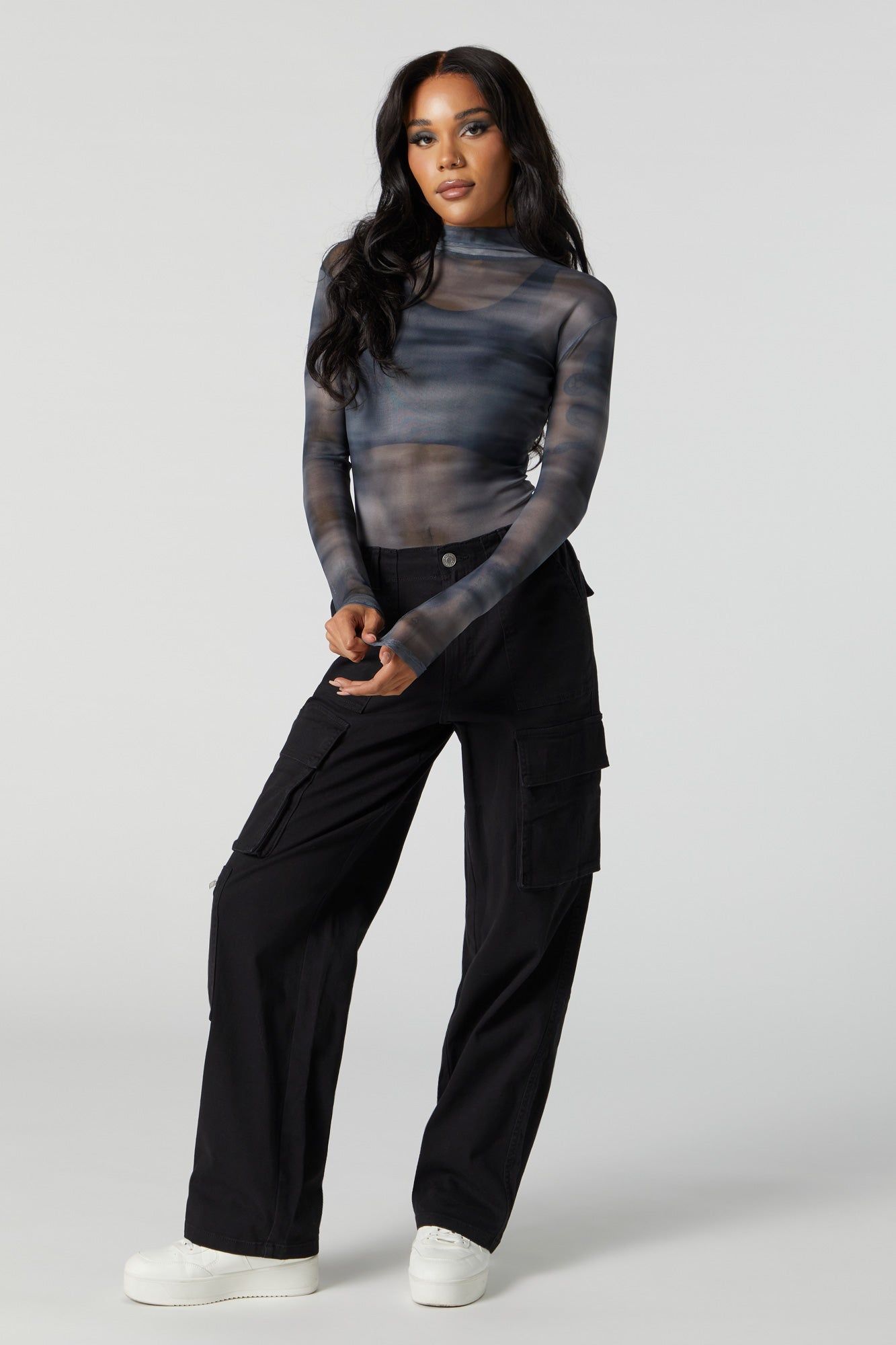 Printed Mesh Mock Neck Bodysuit sold by Urban Planet product image thumbnail 3
