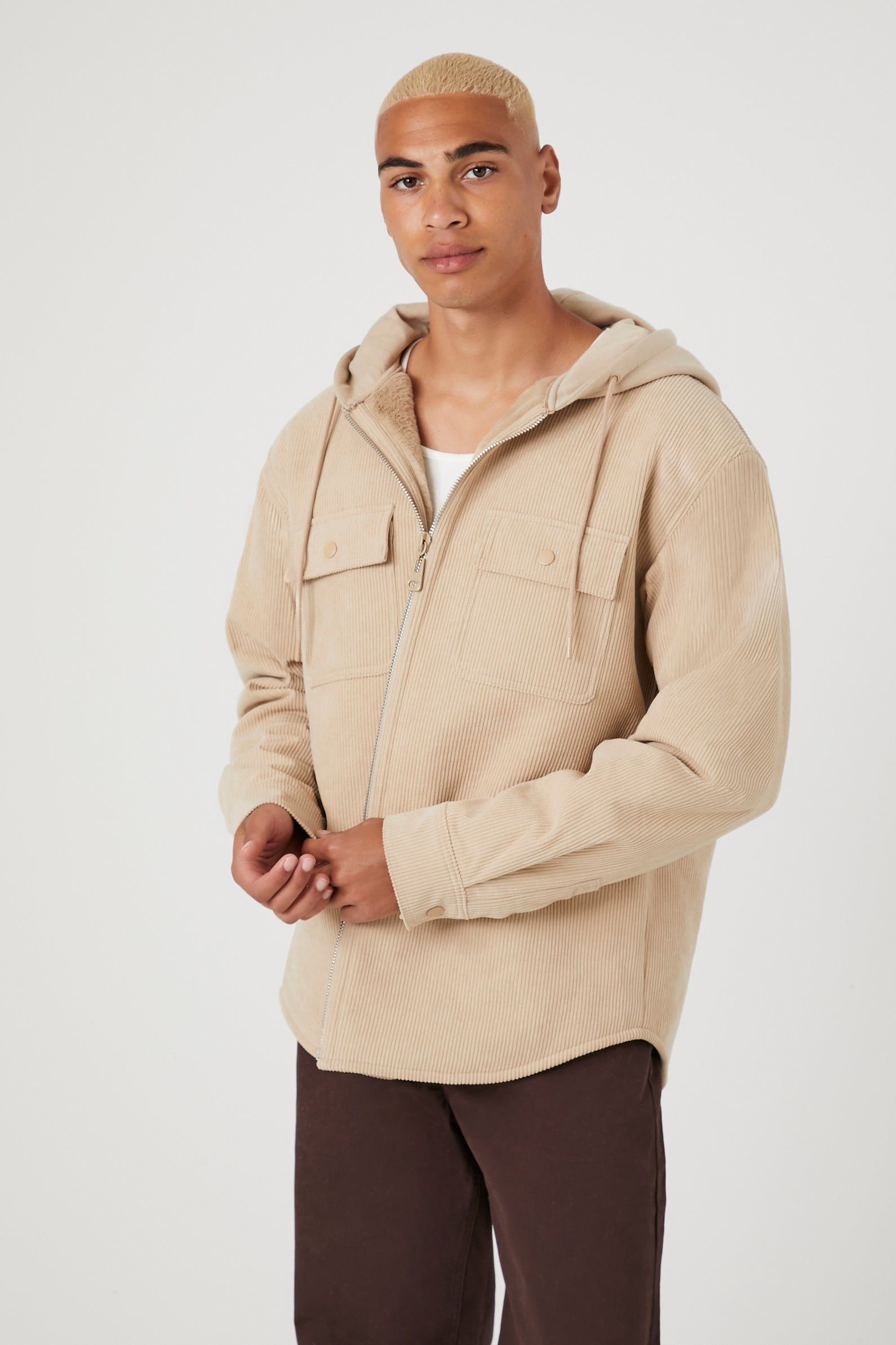 Haut à capuchon côtelé doublé de similifourrure avec fermeture à glissière sold by Urban Planet