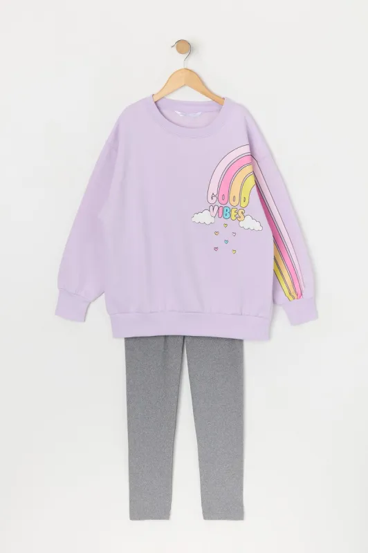 Girls Good Vibes Graphic Sweatshirt and Legging 2 Piece Set sold by Urban Planet