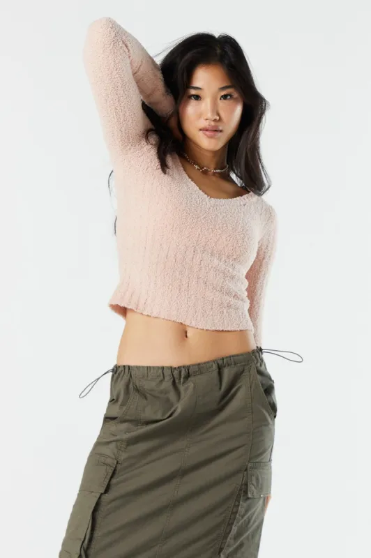Fuzzy V-Neck Long Sleeve Sweater sold by Urban Planet