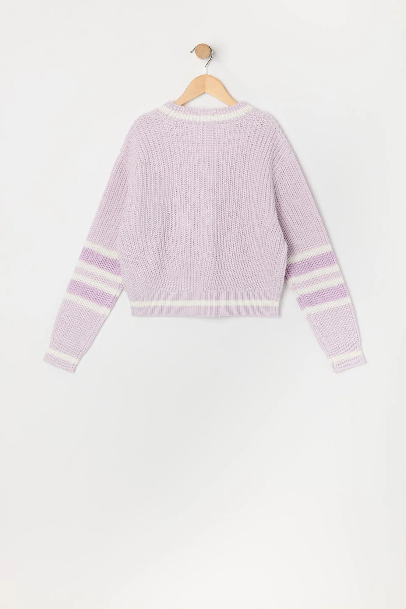 Girls Chenille Embroidered Striped Knit Cardigan sold by Urban Planet product image thumbnail 2