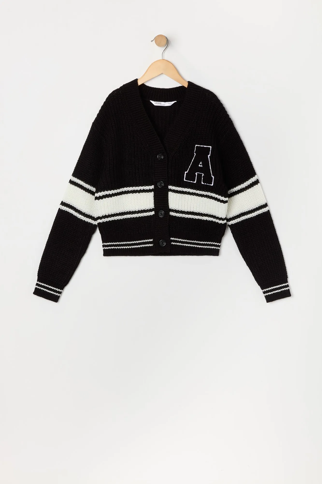 Girls Chenille Embroidered Striped Knit Cardigan sold by Urban Planet product image thumbnail 3