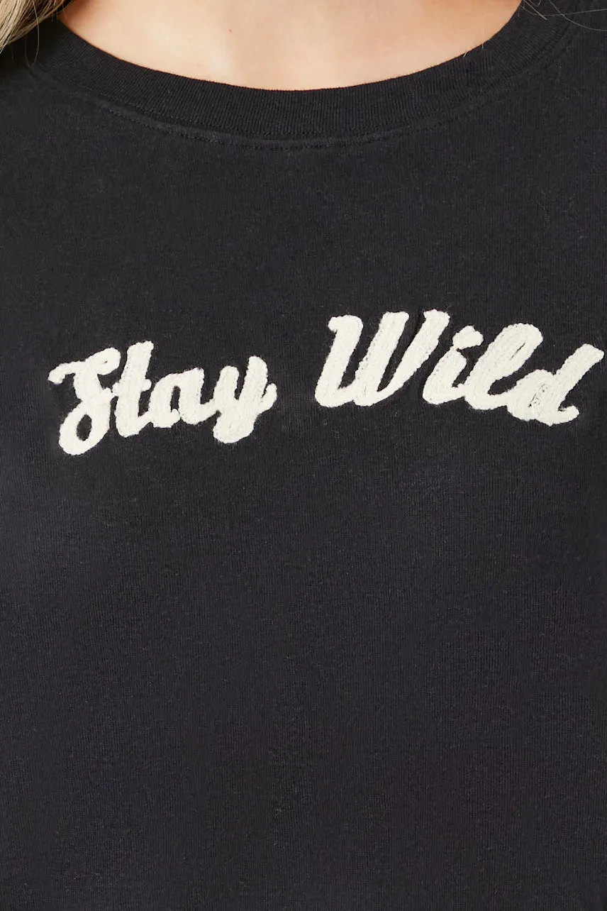 Lin T-shirt avec motif brodé Stay Wild en chenille sold by Urban Planet product image thumbnail 5