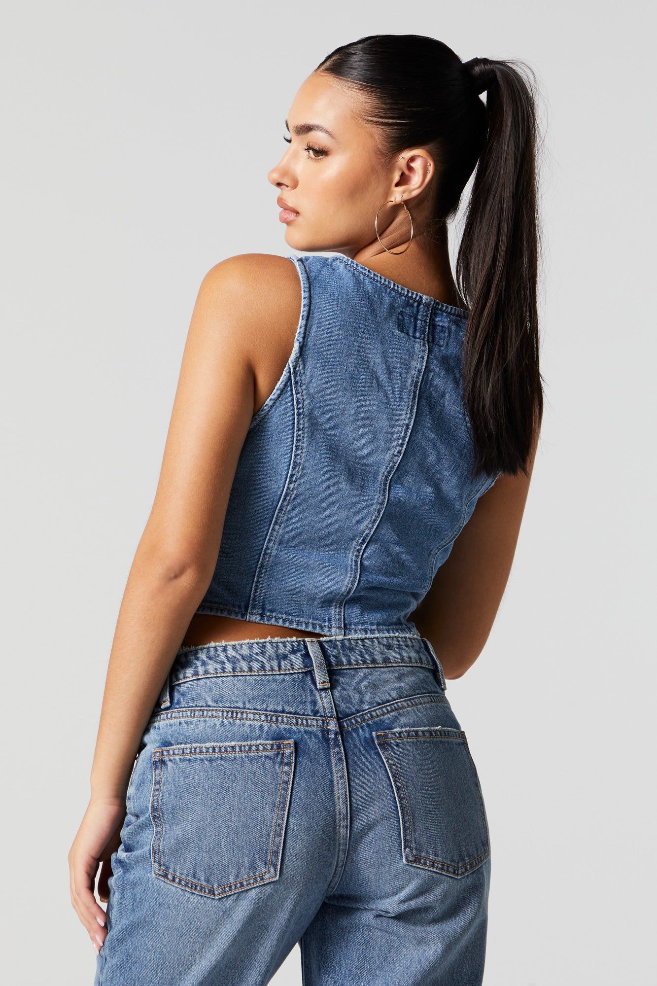 Medium Wash Denim Button-Up Vest sold by Urban Planet product image thumbnail 2