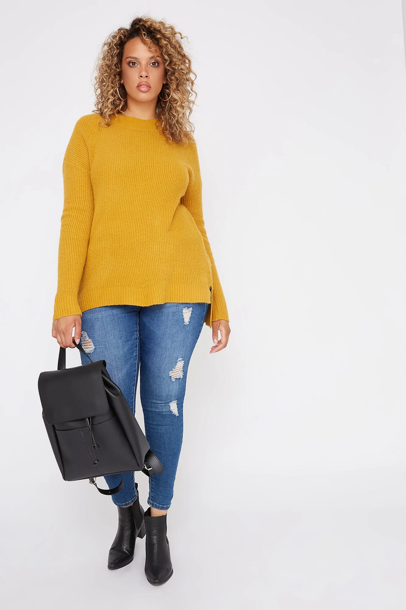 Plus Size Brushed Mock Neck High-Low Sweater sold by Urban Planet
