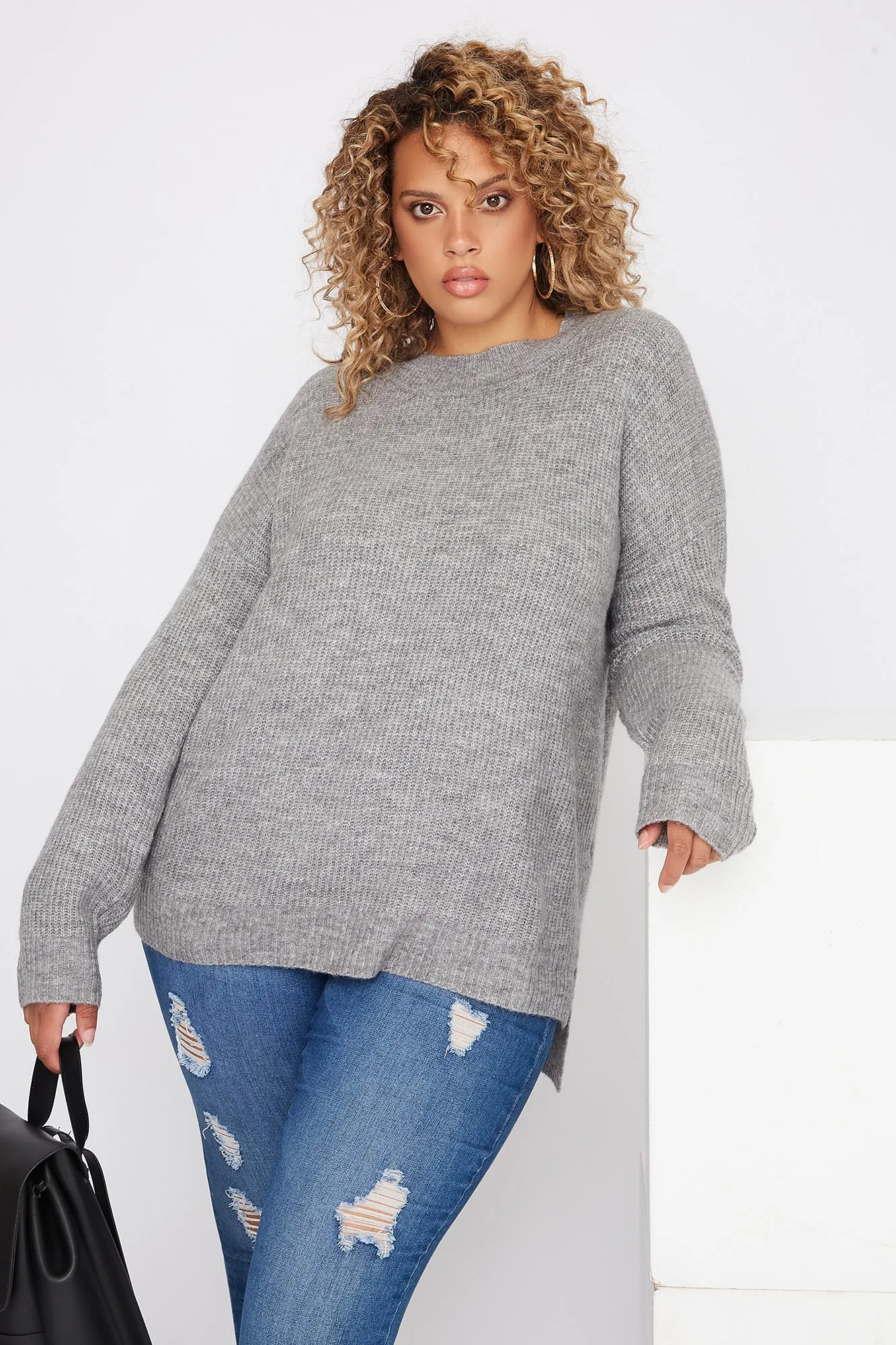 Plus Size Brushed Mock Neck High-Low Sweater sold by Urban Planet product image thumbnail 5