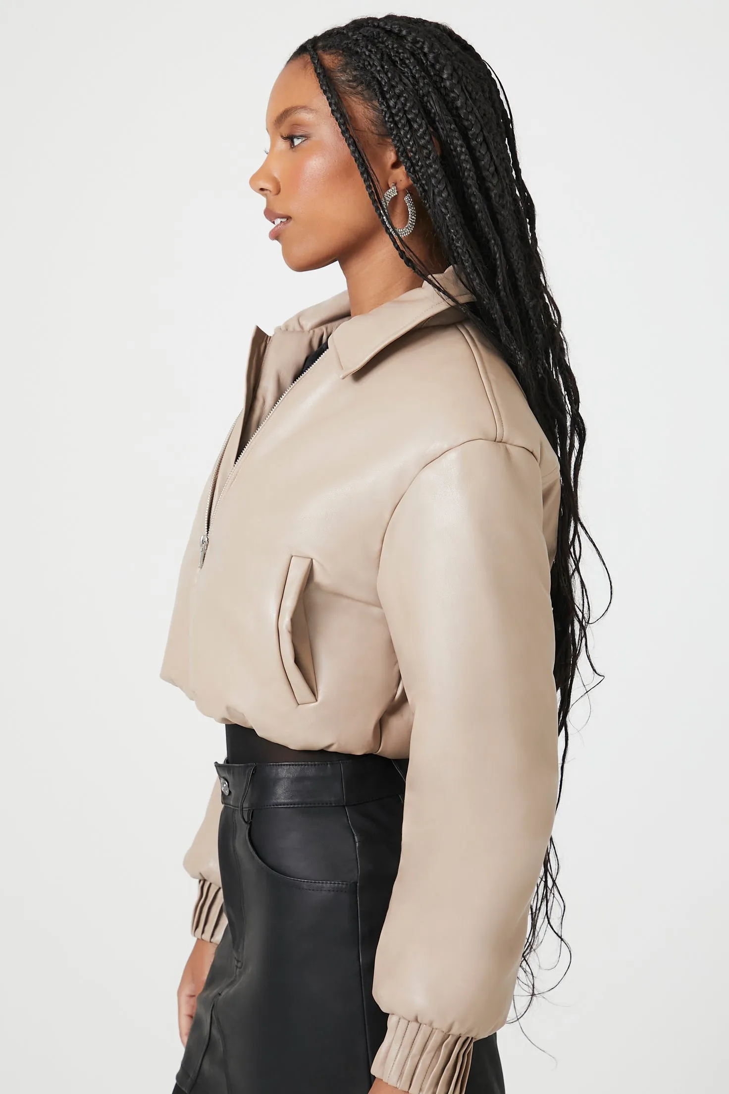 Cropped Faux Leather Bomber Jacket sold by Urban Planet product image thumbnail 2