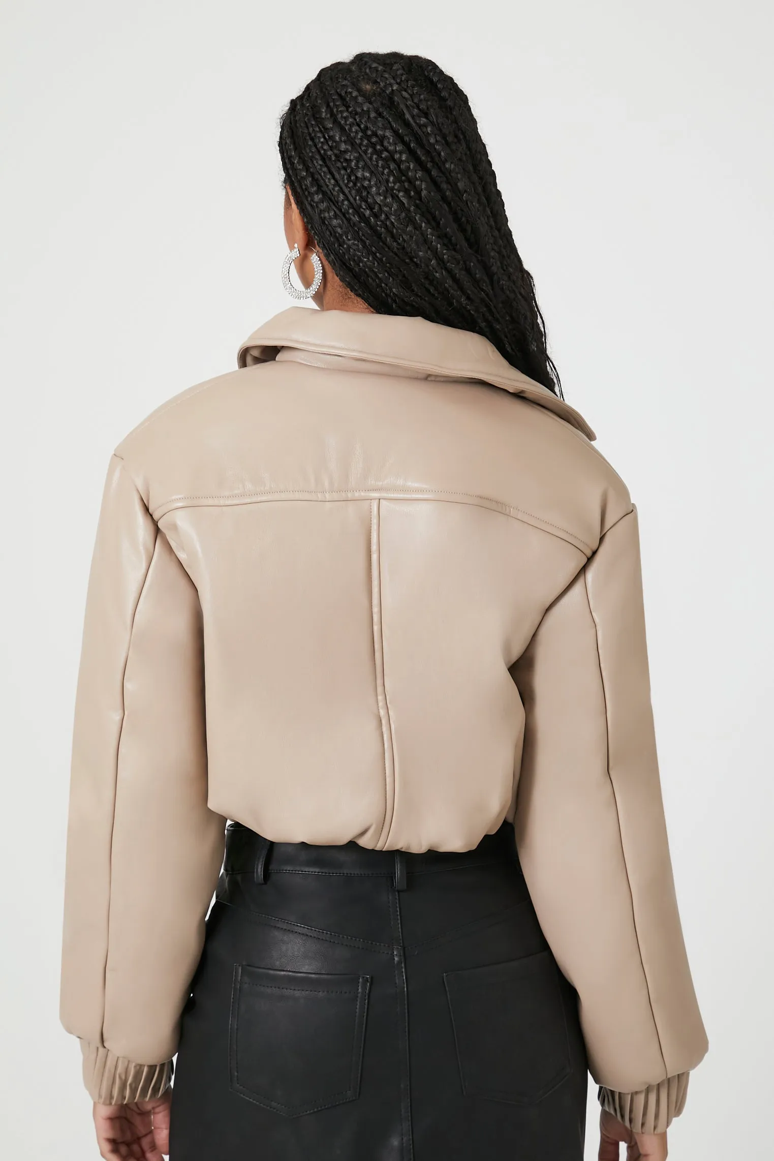Cropped Faux Leather Bomber Jacket sold by Urban Planet product image thumbnail 3