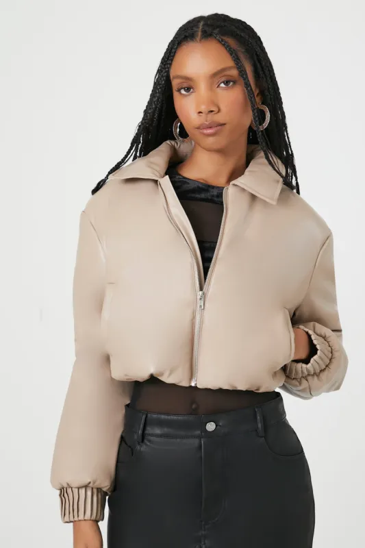 Cropped Faux Leather Bomber Jacket sold by Urban Planet