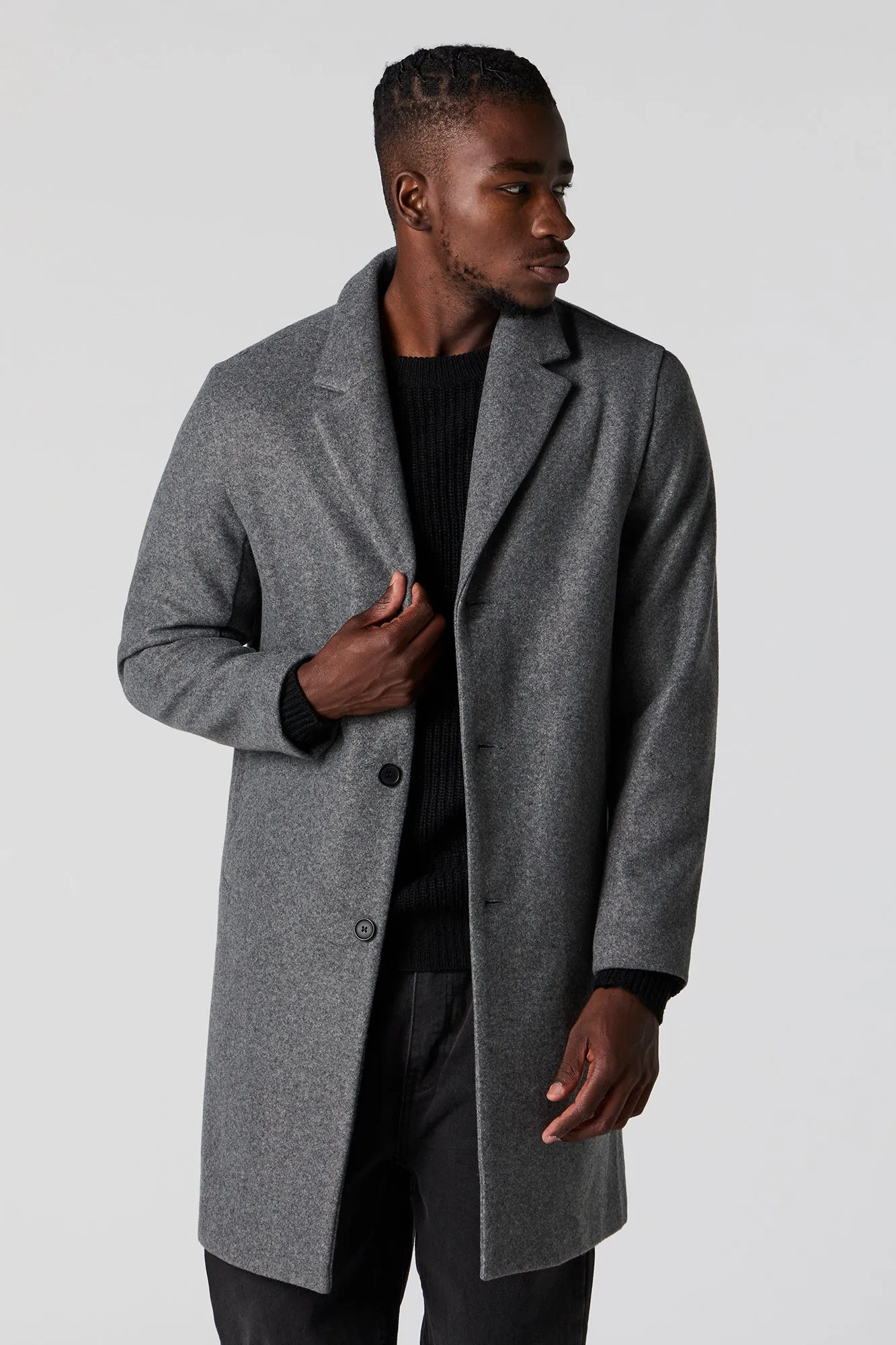 Collared Button Front Longline Coat sold by Urban Planet