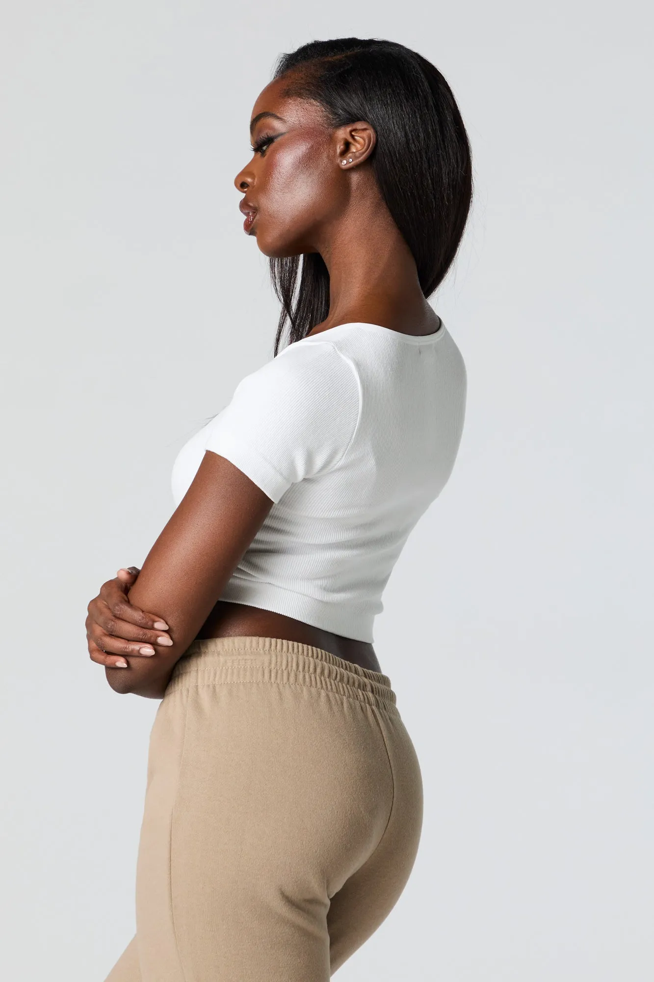 Seamless Ribbed Short Sleeve Cropped T-Shirt sold by Urban Planet product image thumbnail 2