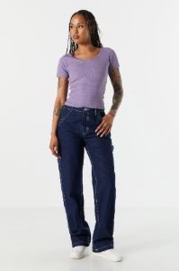 T-shirt côtelé coloré avec liséré de dentelle sold by Urban Planet