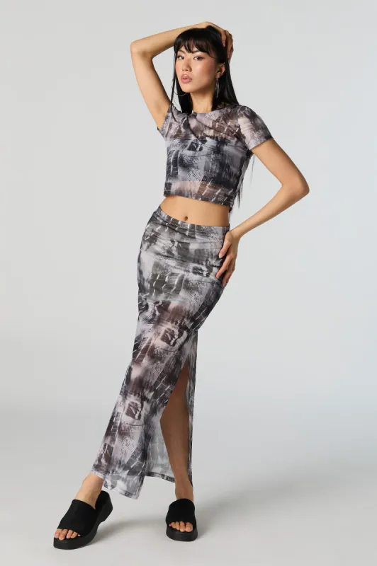 Abstract Mesh Slit Maxi Skirt sold by Urban Planet