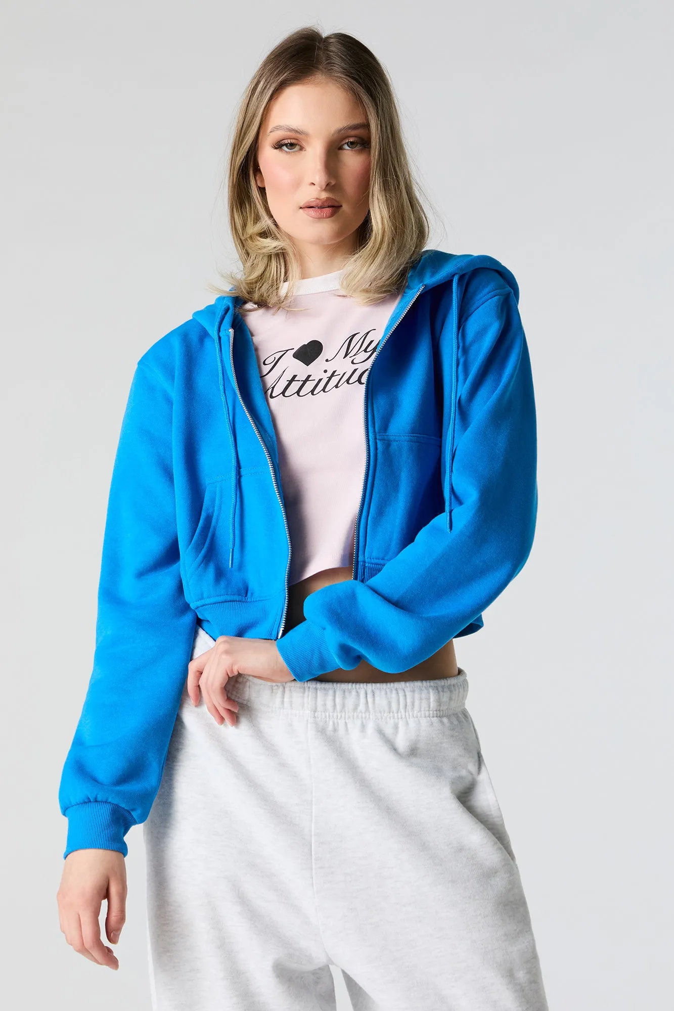 Everyday Fleece Zip-Up Cropped Hoodie sold by Urban Planet product image thumbnail 4