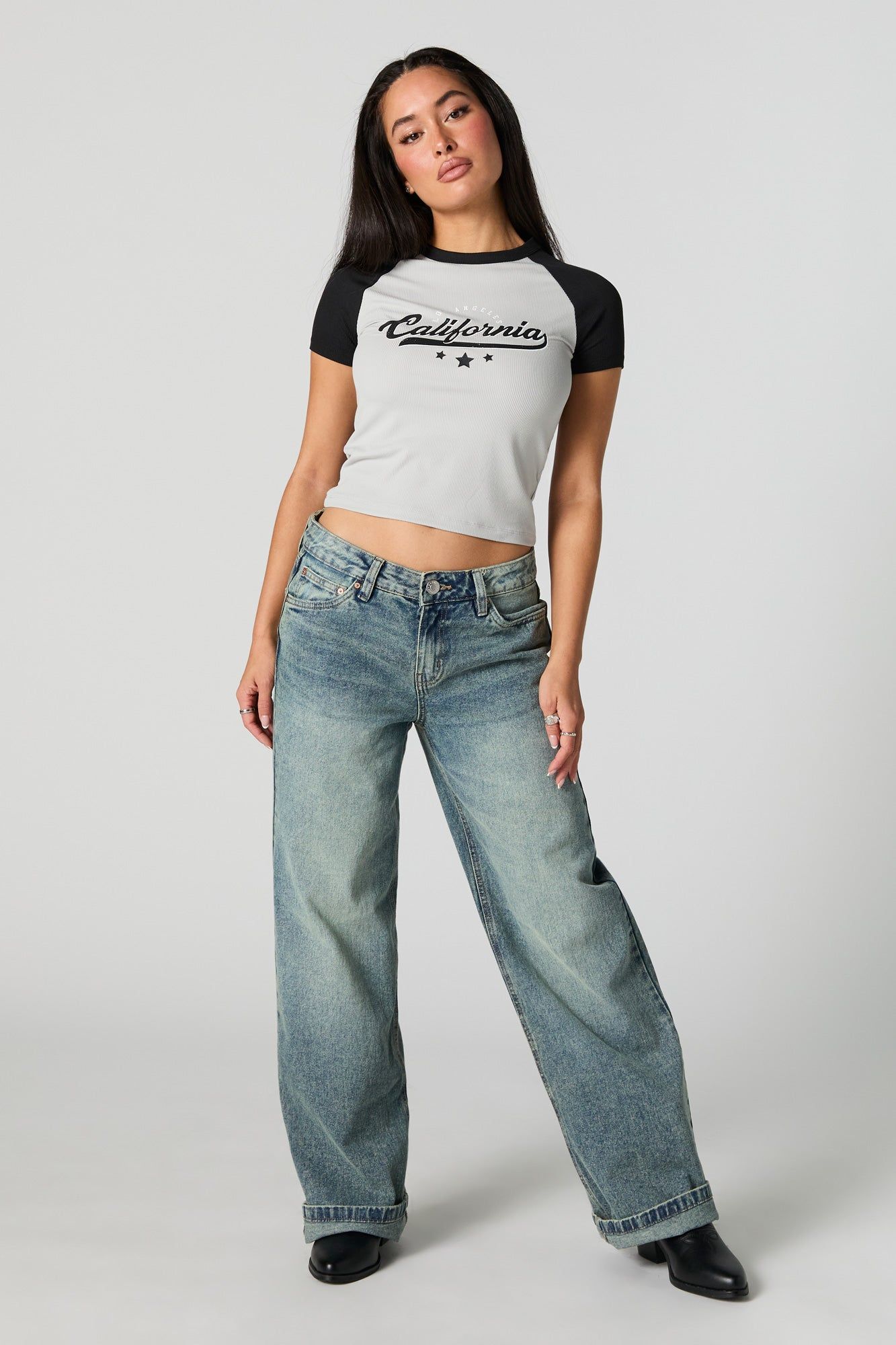 California Graphic Ribbed Fitted Raglan T-Shirt sold by Urban Planet product image thumbnail 3