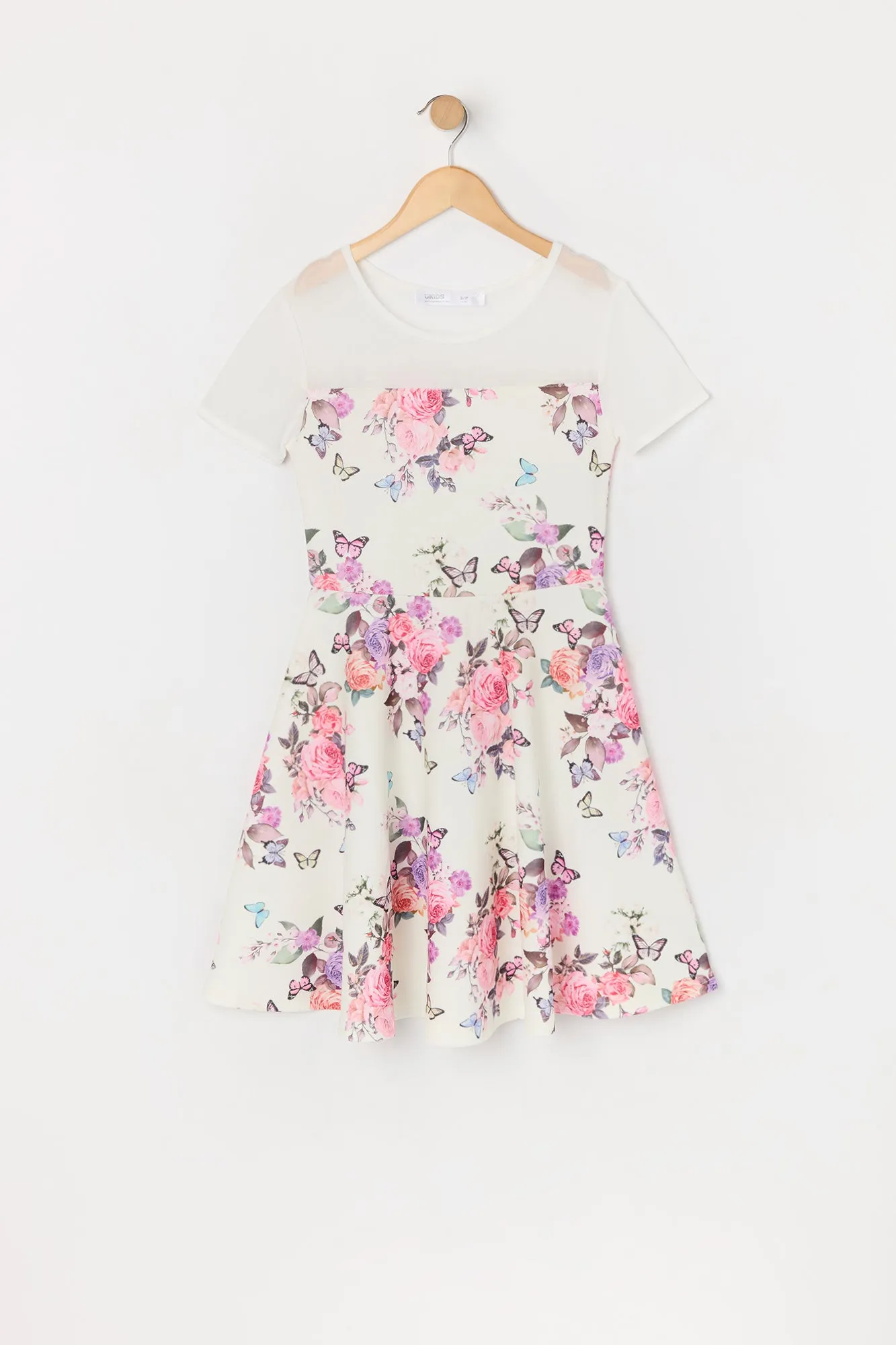 Girls Floral Butterfly Print Mesh Skater Dress sold by Urban Planet product image thumbnail 3