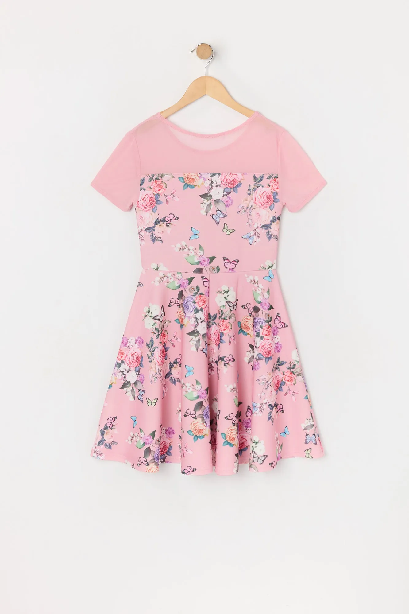 Girls Floral Butterfly Print Mesh Skater Dress sold by Urban Planet product image thumbnail 2
