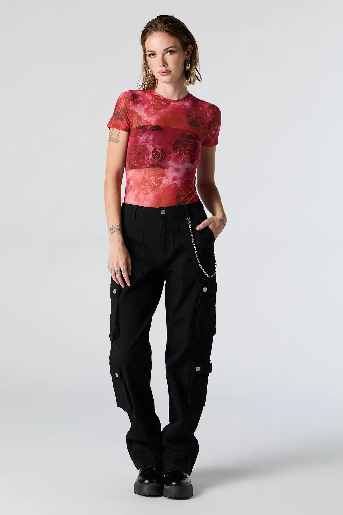 Floral Print Mesh Short Sleeve Bodysuit sold by Urban Planet product image thumbnail 3