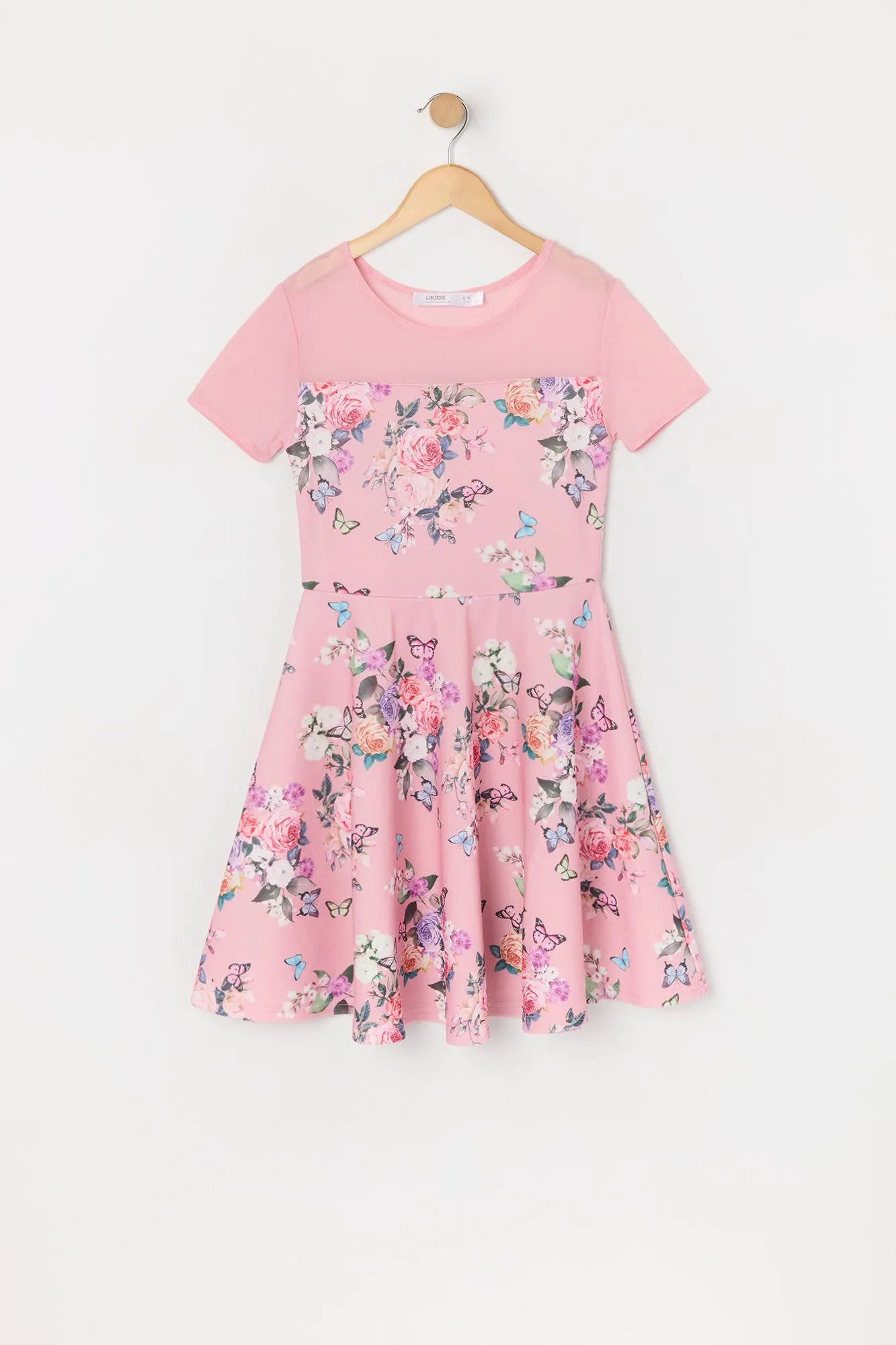 Girls Floral Butterfly Print Mesh Skater Dress sold by Urban Planet