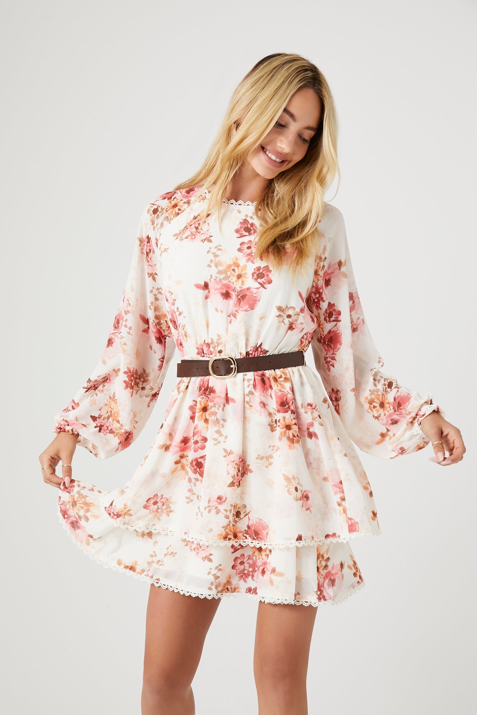 Belted Floral Print Mini Dress sold by Urban Planet
