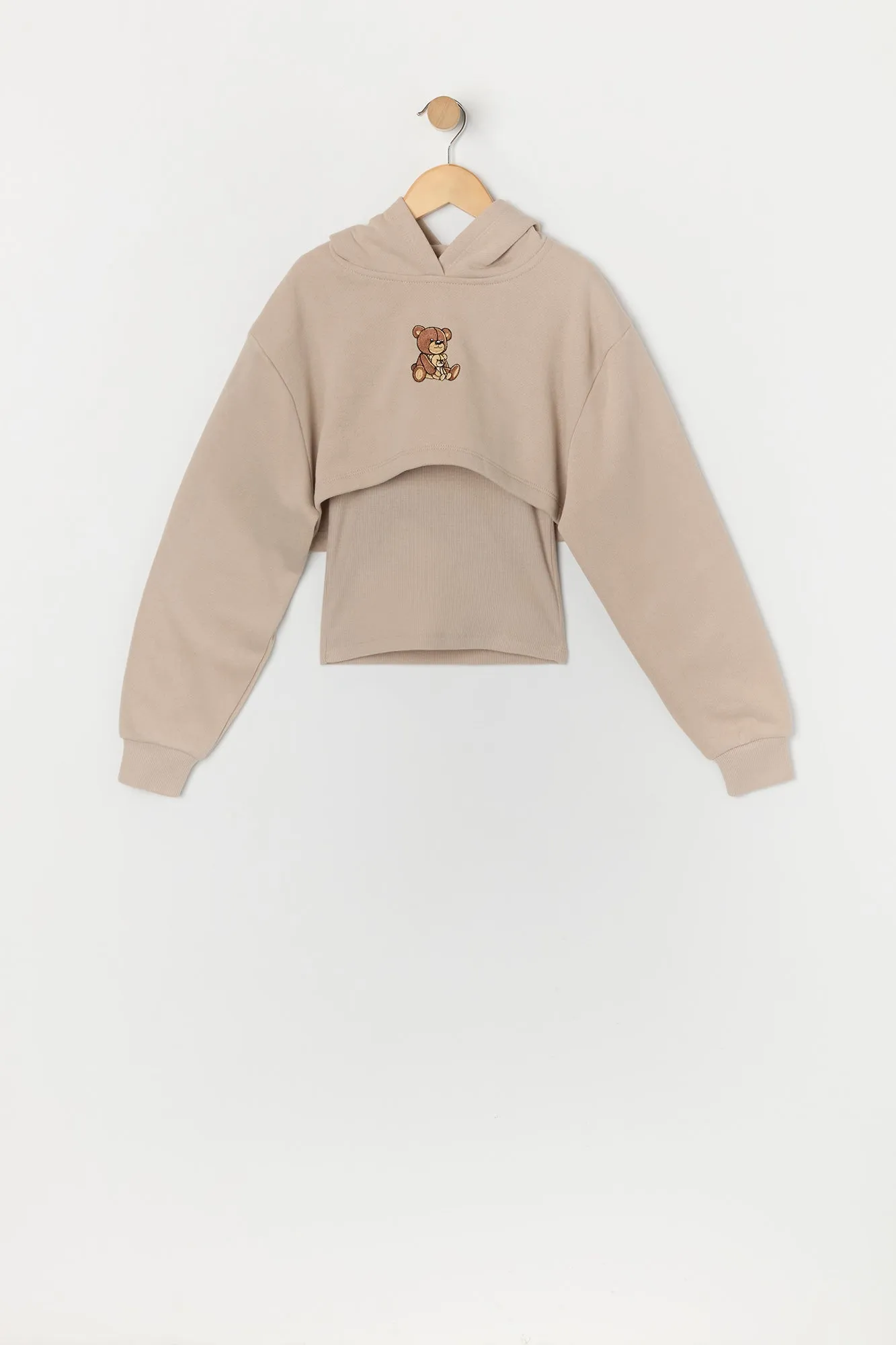 Ensemble avec haut court à capuchon et débardeur avec motif brodé Teddy pour fille sold by Urban Planet