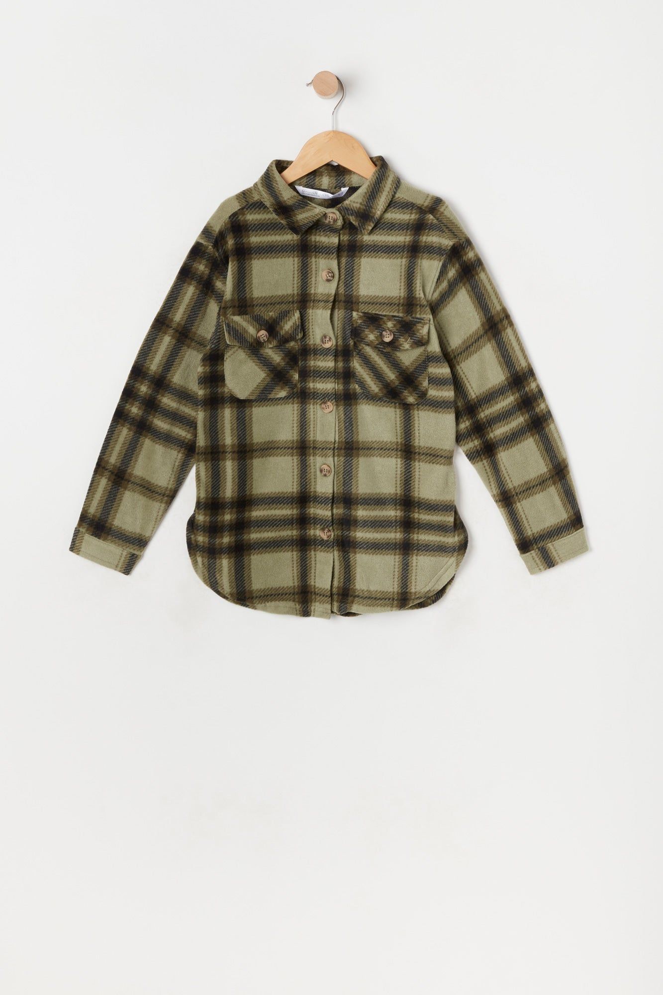 Girls Green Plaid Polar Fleece Shacket sold by Urban Planet