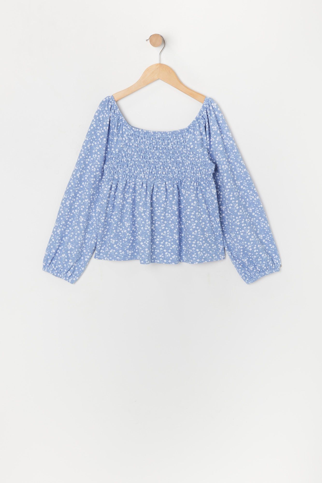 Haut smocké fleuri bleu à manches longues pour fille sold by Urban Planet product image thumbnail 2