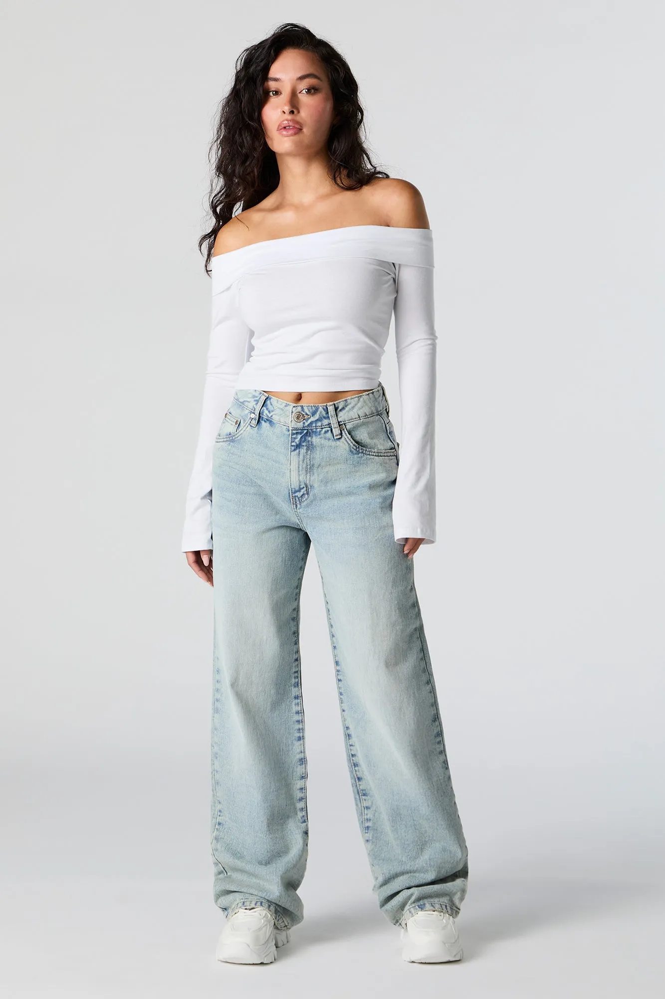 Vintage Light Wash 90s High Rise Wide Leg Jean sold by Urban Planet