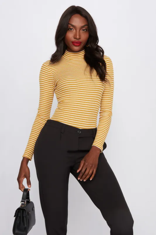 Striped Mock Neck Long Sleeve Bodysuit sold by Urban Planet