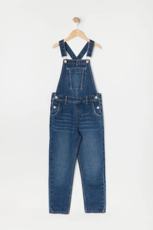 Girls Dark Wash Denim Overall sold by Urban Planet