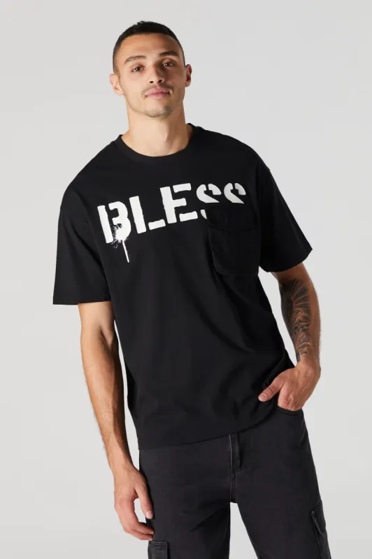 Bless Graphic Chest Pocket T-Shirt sold by Urban Planet
