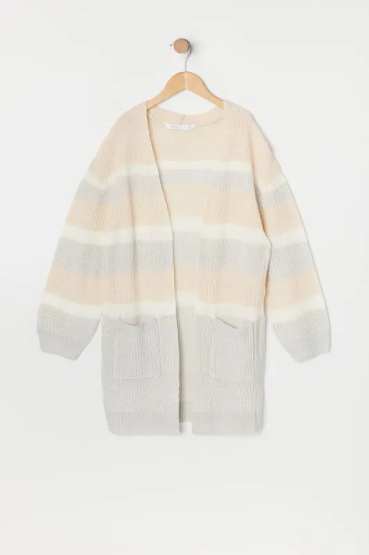Girls Striped Waffle Knit Cardigan sold by Urban Planet