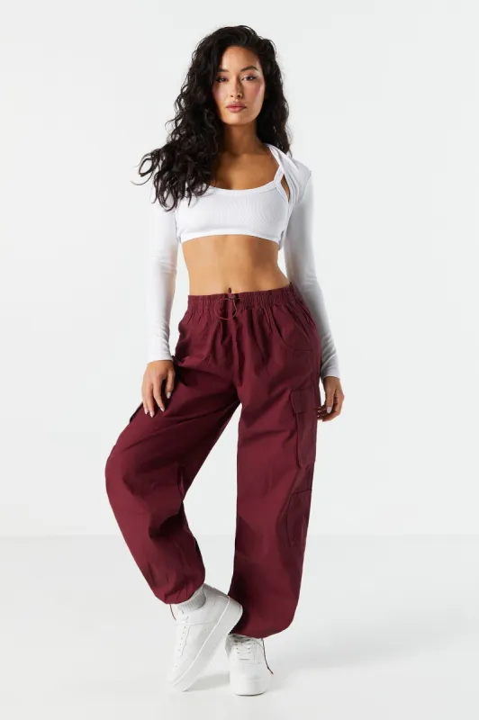 Burgundy Bungee Cargo Parachute Pant sold by Urban Planet