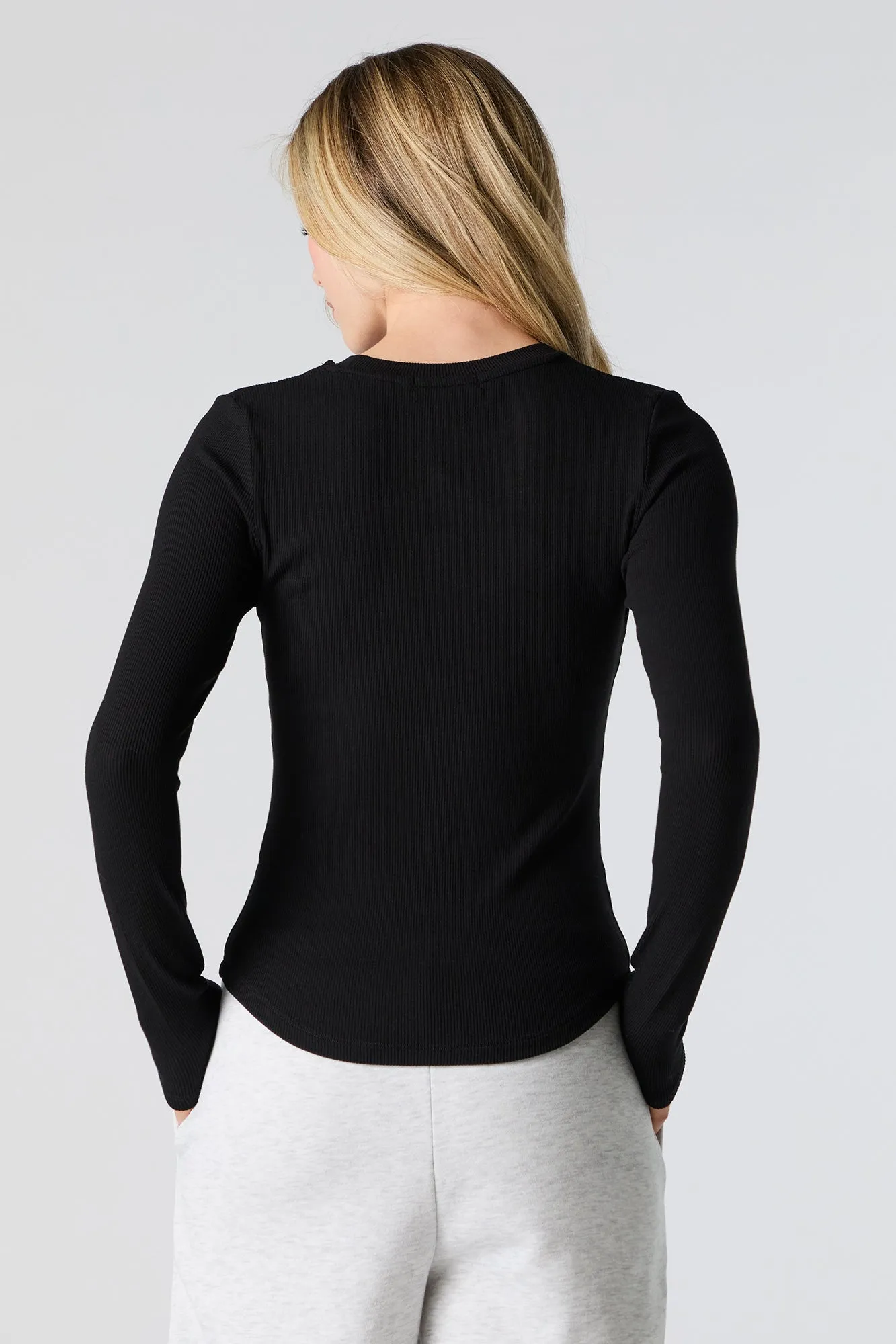 Ribbed Curved Hem Long Sleeve Top sold by Urban Planet product image thumbnail 5