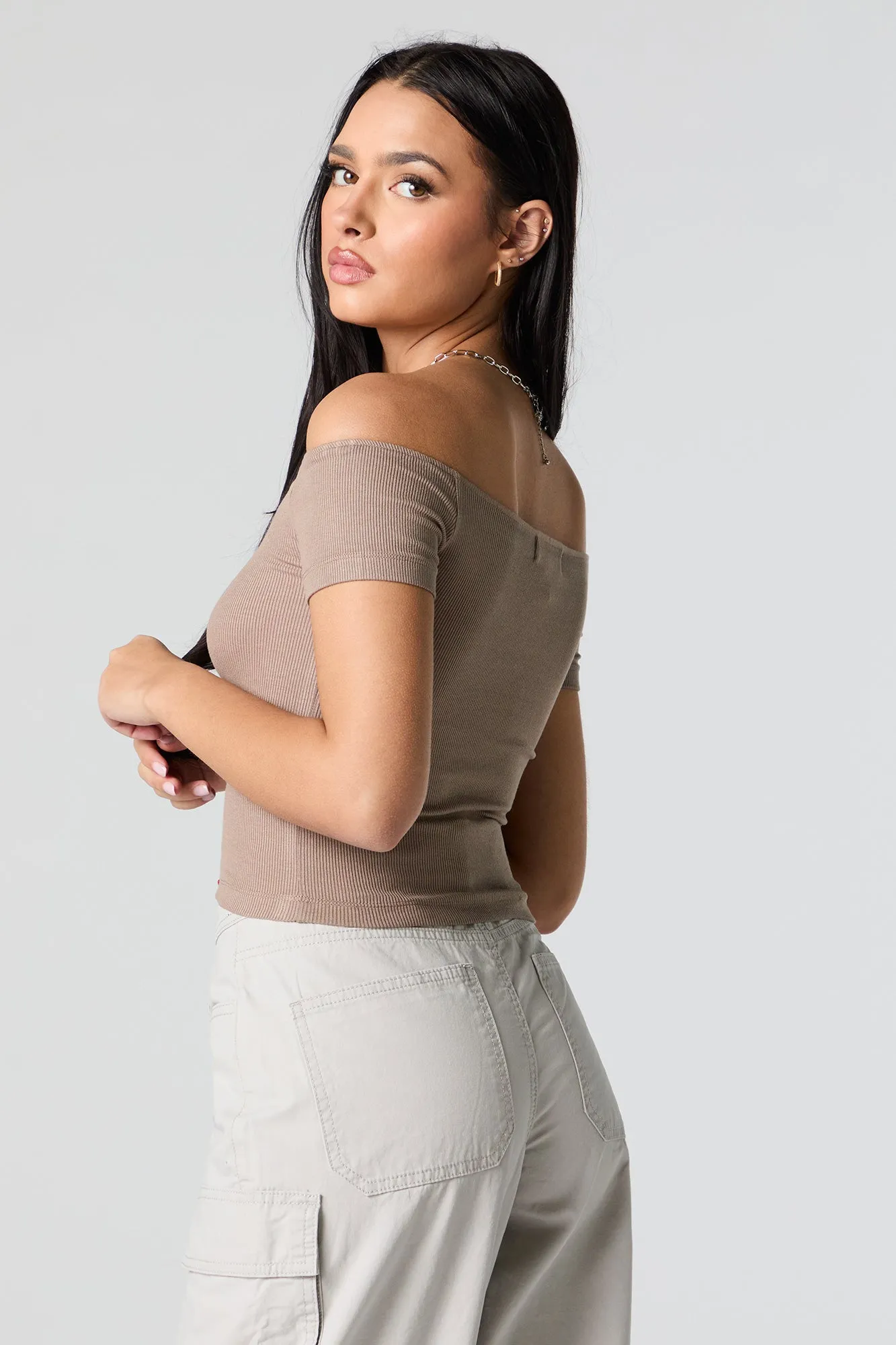 Ribbed Off Shoulder Crop Top sold by Urban Planet product image thumbnail 5