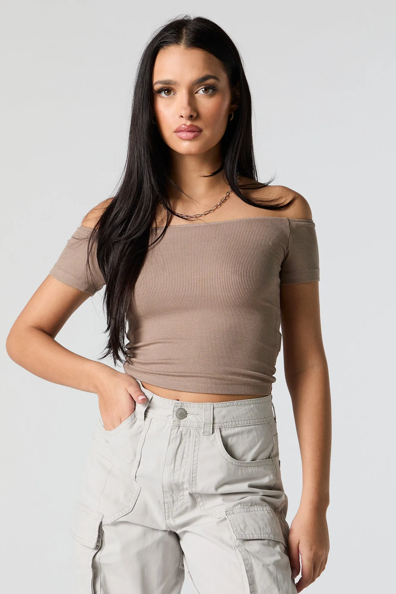 Ribbed Off Shoulder Crop Top sold by Urban Planet product image thumbnail 4