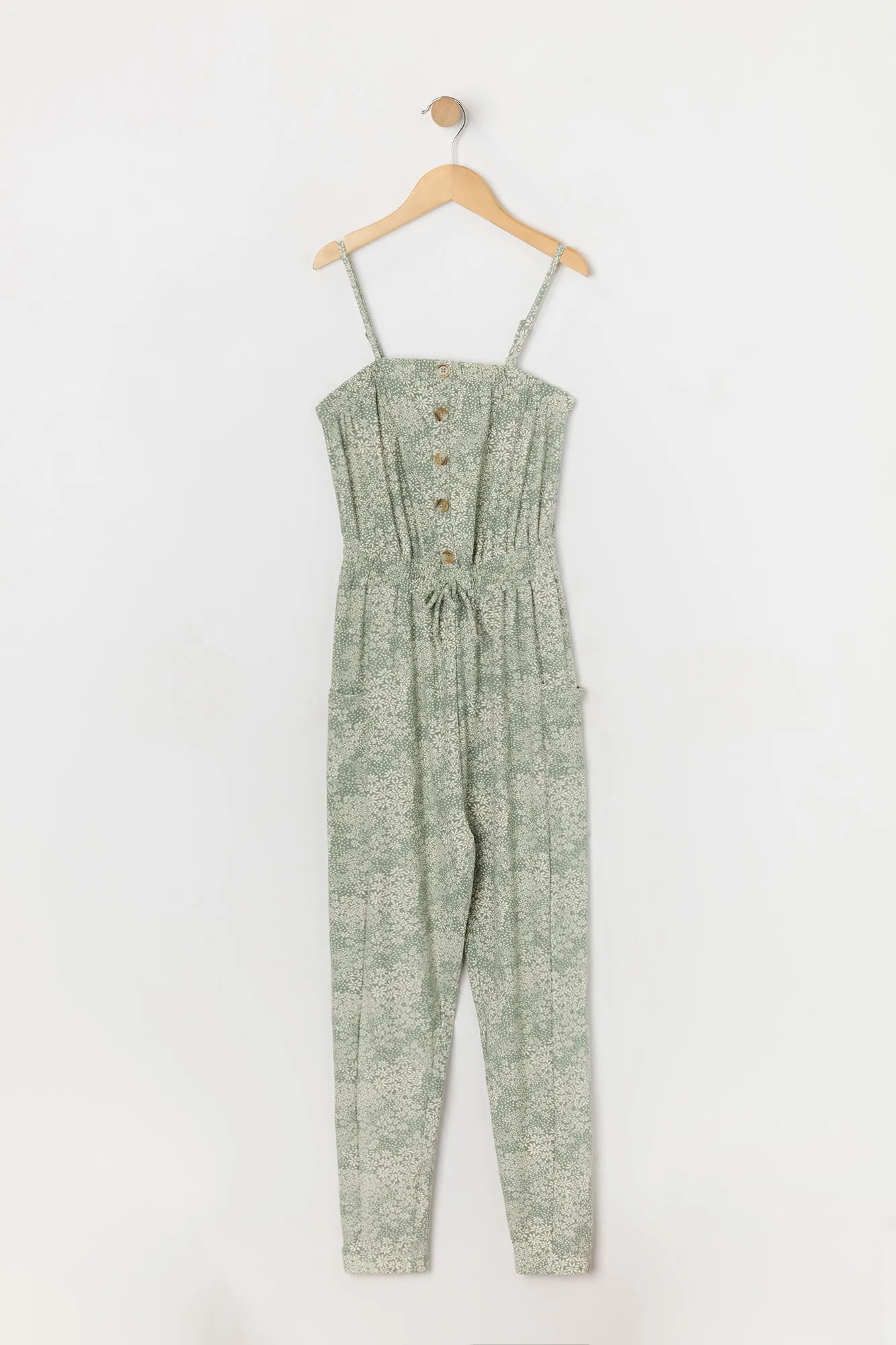 Girls Floral Print Button-Up Self-Tie Jumpsuit sold by Urban Planet