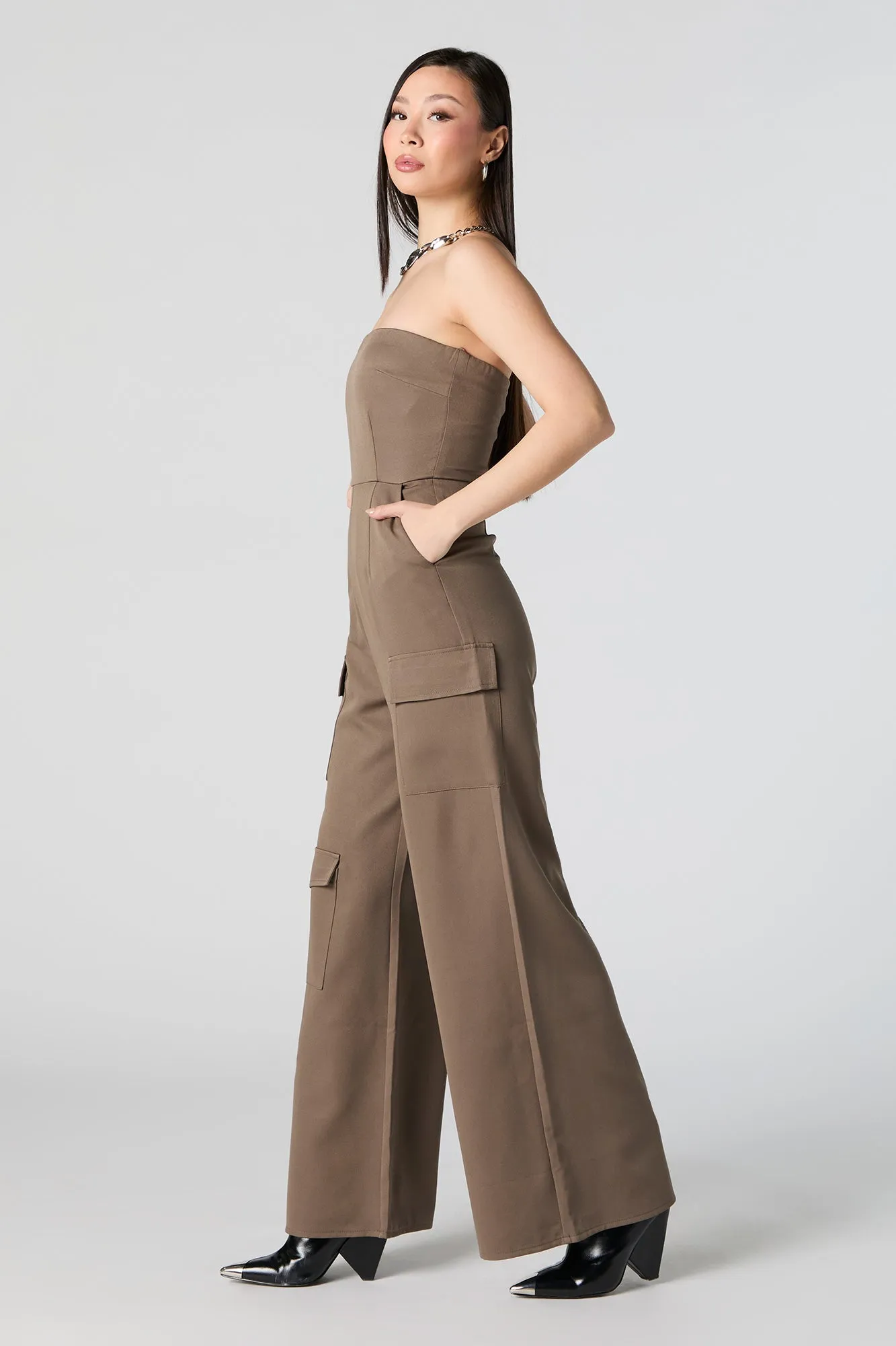 Strapless Wide Leg Cargo Jumpsuit sold by Urban Planet product image thumbnail 5